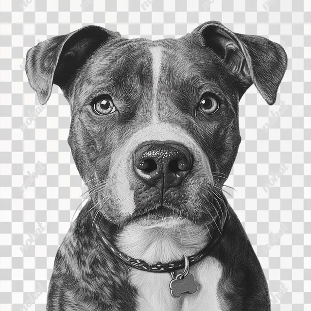 Realistic Black and White Amstaff Portrait