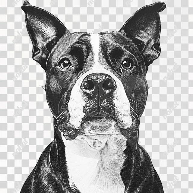 Realistic Black and White Amstaff Portrait