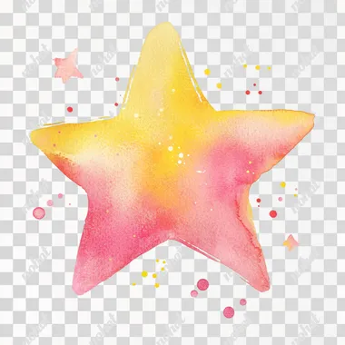 watercolor yellow and pink watercolor star, there are no other objects, Hand Drawn clean watercolour clipart illustration white background, kids book illustration style, whimsical