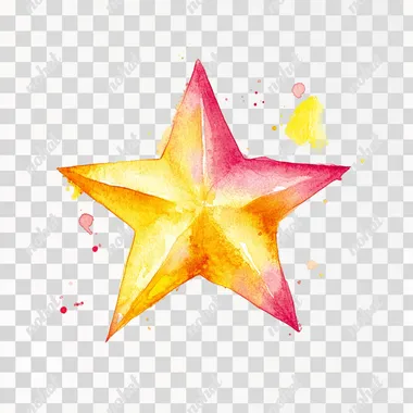 watercolor yellow and pink watercolor star, there are no other objects, Hand Drawn clean watercolour clipart illustration white background, kids book illustration style, whimsical
