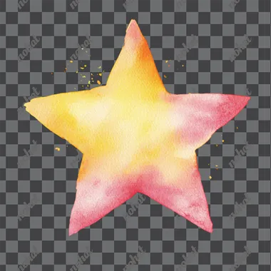 watercolor yellow and pink watercolor star, there are no other objects, Hand Drawn clean watercolour clipart illustration white background, kids book illustration style, whimsical