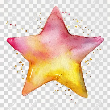 watercolor yellow and pink watercolor star, there are no other objects, Hand Drawn clean watercolour clipart illustration white background, kids book illustration style, whimsical