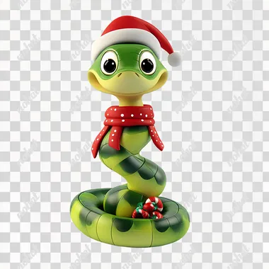 cartoon Christmas snake on a white background in 3D format