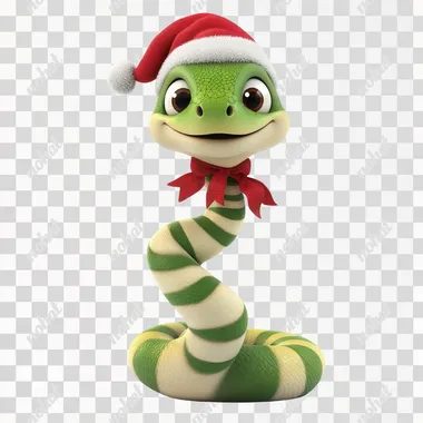 cartoon Christmas snake on a white background in 3D format