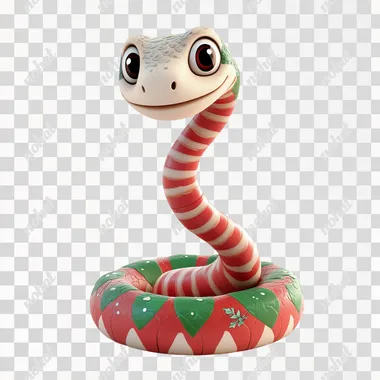 cartoon Christmas snake on a white background in 3D format
