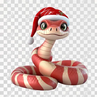 cartoon Christmas snake on a white background in 3D format