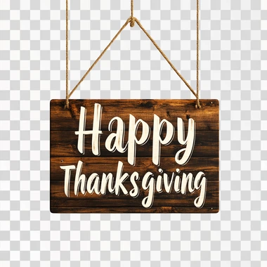 A hanging sign that reads "Happy Thanksgiving" on a white background