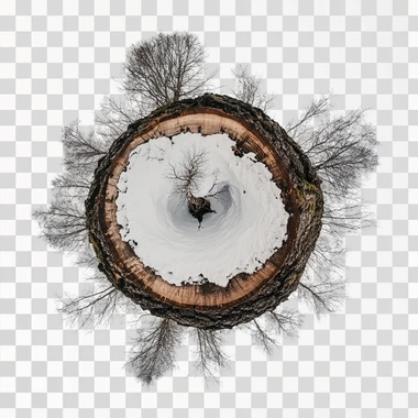 Create a high quality photo with a full circular cut of a larch tree trunk, around a white background.