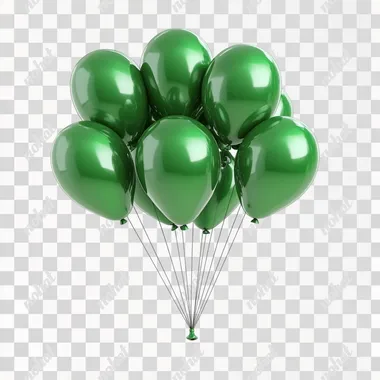 a bunch of green shiny balloons, 3d rendering illustration isolated on white background