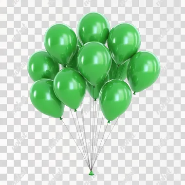 a bunch of green shiny balloons, 3d rendering illustration isolated on white background
