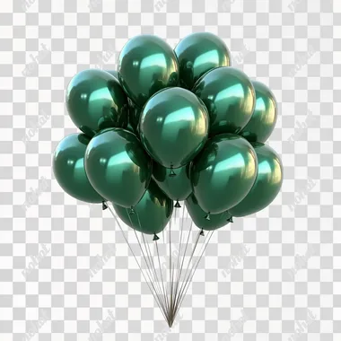 a bunch of green shiny balloons, 3d rendering illustration isolated on white background