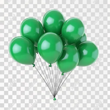a bunch of green shiny balloons, 3d rendering illustration isolated on white background