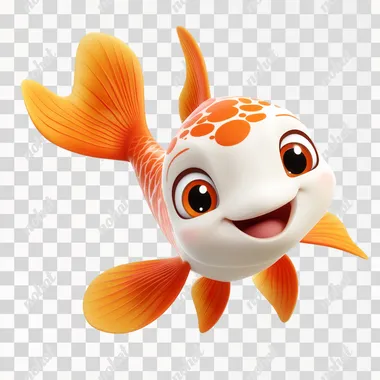 Cute cartoon koi fish, white background, in the style of Disney, in the style of Pixar animation, character design, detailed facial features, floating gracefully, full-body shot, 3D rendering, studio lighting, high resolution.