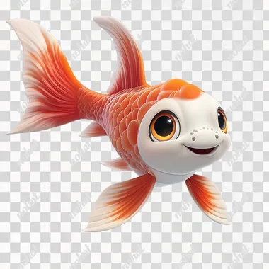 Cute cartoon koi fish, white background, in the style of Disney, in the style of Pixar animation, character design, detailed facial features, floating gracefully, full-body shot, 3D rendering, studio lighting, high resolution.