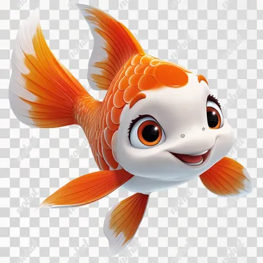 Cute cartoon koi fish, white background, in the style of Disney, in the style of Pixar animation, character design, detailed facial features, floating gracefully, full-body shot, 3D rendering, studio lighting, high resolution.