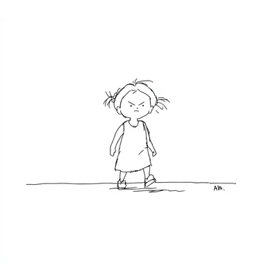 cute little girl with an angry expression, walking, anime style, soft pastel colors, chibi proportions, highly detailed, white background, crayon art style, textured lines, soft edges, playful and colorful rofile 5qf5vev