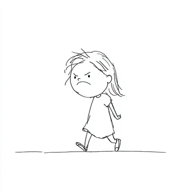 cute little girl with an angry expression, walking, anime style, soft pastel colors, chibi proportions, highly detailed, white background, crayon art style, textured lines, soft edges, playful and colorful rofile 5qf5vev