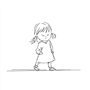 cute little girl with an angry expression, walking, anime style, soft pastel colors, chibi proportions, highly detailed, white background, crayon art style, textured lines, soft edges, playful and colorful rofile 5qf5vev