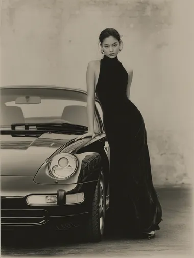 by herb ritts, same girl, leaning against porsche 911  --raw