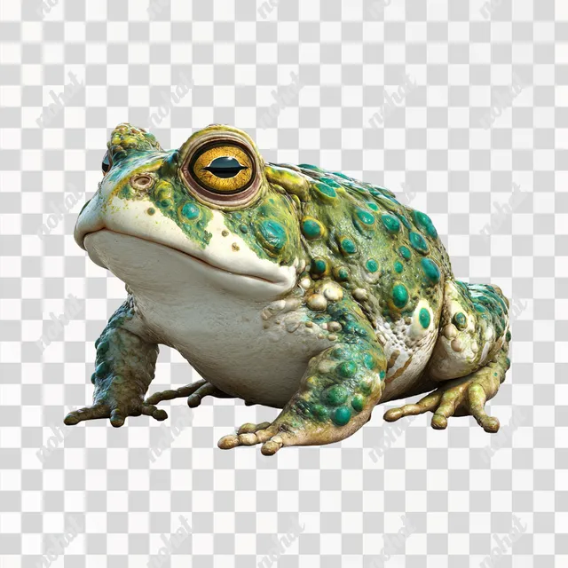 PNG Cute Animated Green Toad on White Background