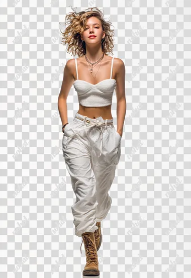 A beautiful model walking in white background full body