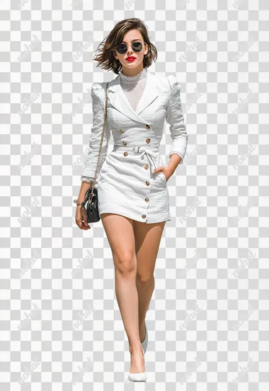 A beautiful model walking in white background full body