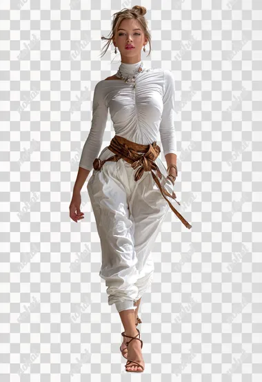 A beautiful model walking in white background full body