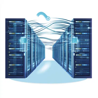 illustration of a WebSocket running and connecting between servers, white background, dramatic
