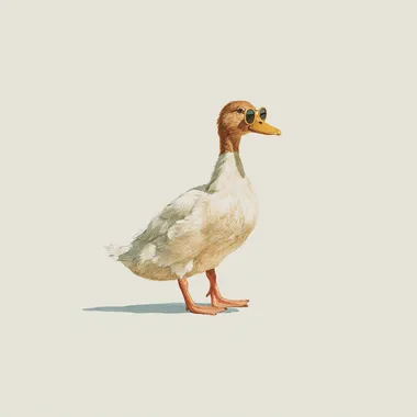 cute watercolor of a baby duck with sunglasses, white plane background --s 250  uuon9xh