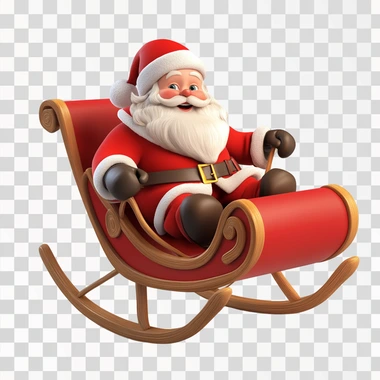 santa claus floating with its sledge, cartoonish 3d like on a white background