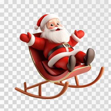 santa claus floating with its sledge, cartoonish 3d like on a white background