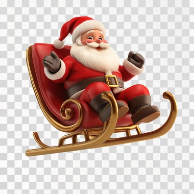 santa claus floating with its sledge, cartoonish 3d like on a white background