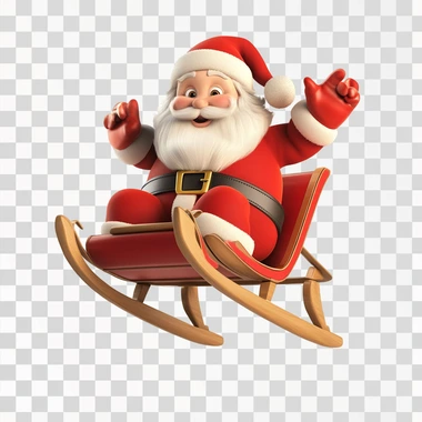 santa claus floating with its sledge, cartoonish 3d like on a white background