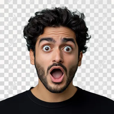 young pakistani man with shocked facial expression , solid background