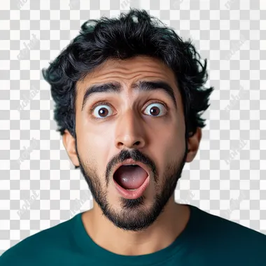 young pakistani man with shocked facial expression , solid background