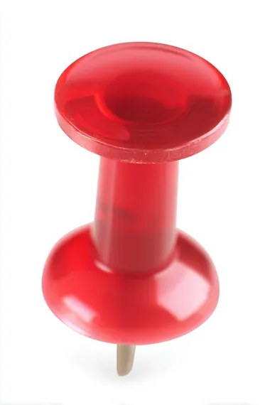 translucent Red push pin, isolated on white background, high resolution