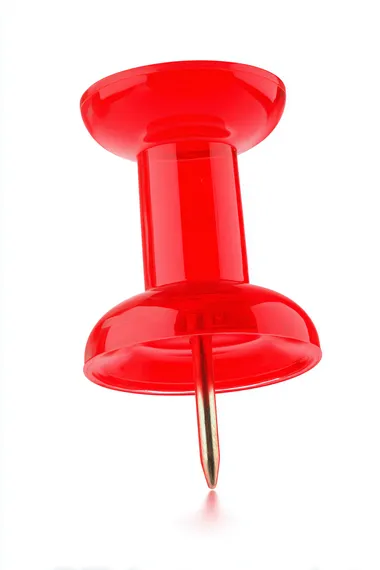 translucent Red push pin, isolated on white background, high resolution