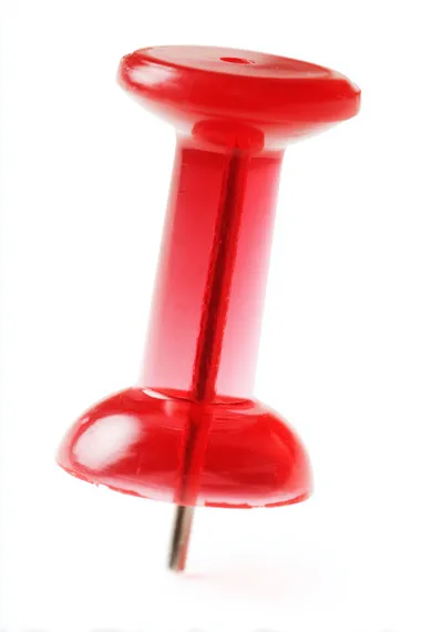 translucent Red push pin, isolated on white background, high resolution