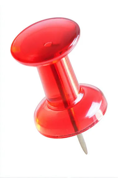 translucent Red push pin, isolated on white background, high resolution