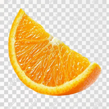 An orange wedge with juicy pulp and slightly rough peel, perfect for garnishing cocktails, detailed texture, side view, no shadow, cut out, isolated on a white background s 125 q 2