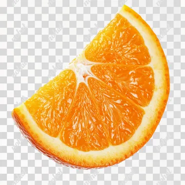 An orange wedge with juicy pulp and slightly rough peel, perfect for garnishing cocktails, detailed texture, side view, no shadow, cut out, isolated on a white background s 125 q 2