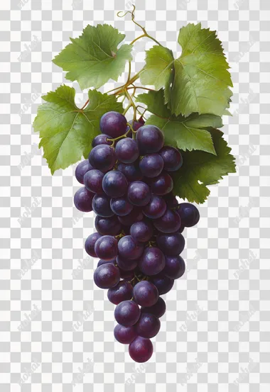 A high-quality oil painting in the style of Caravaggio, depicting a fresh bunch of Dunhuang grapes with vibrant green leaves on a pure white background. The grapes are plump and glossy, with deep purple and green hues, and the leaves are lush and vibrant, showing signs of freshness. The painting features dramatic chiaroscuro lighting, with strong contrasts between light and shadow, rich textures, and a realistic, natural look. The colors are inspired by Dunhuang murals, featuring soft earthy tones like terracotta, ochre, and muted purple for the grapes, and vibrant green for the leaves, with subtle highlights and shadows, highly detailed, 8k resolution.