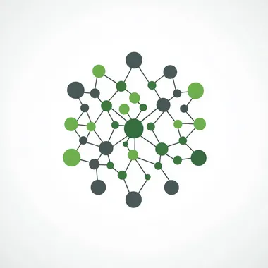 Simple vector logo icon of interconnected circles forming a network pattern, representing social connections, single color, minimalist design, flat style, green color, white background
