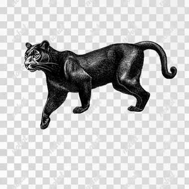a black and white pencil illustration of an upwards climbing panther isolated on white background