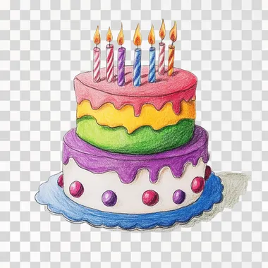 a minimalistic pastel illustration made by a 5-year-old kid. birthday cakes. plain primitive forms. single color. white background