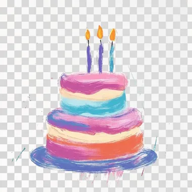 a minimalistic pastel illustration made by a 5-year-old kid. birthday cakes. plain primitive forms. single color. white background