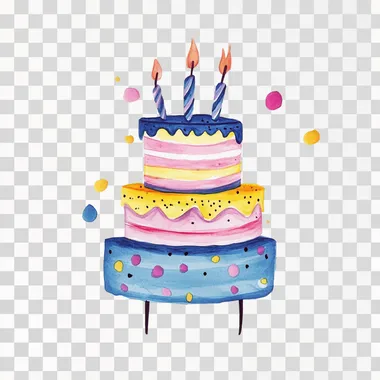a minimalistic pastel illustration made by a 5-year-old kid. birthday cakes. plain primitive forms. single color. white background