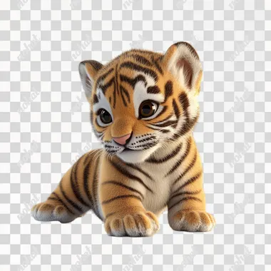 fun cute baby Siberian Tiger on white background, side view, 3d anime, cute fun pixar style