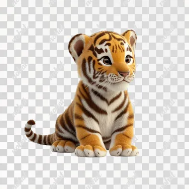 fun cute baby Siberian Tiger on white background, side view, 3d anime, cute fun pixar style