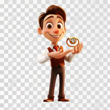 funny love declaration clip art in white background Pixar style ,man offers a brilliant ring love